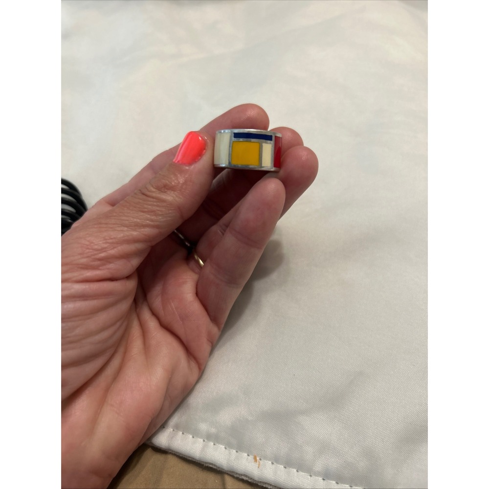 A. Menegatti Tiziana Redavid 925 Silver Mondrian Enamel Ring Italy Geometric - Picture 8 of 8